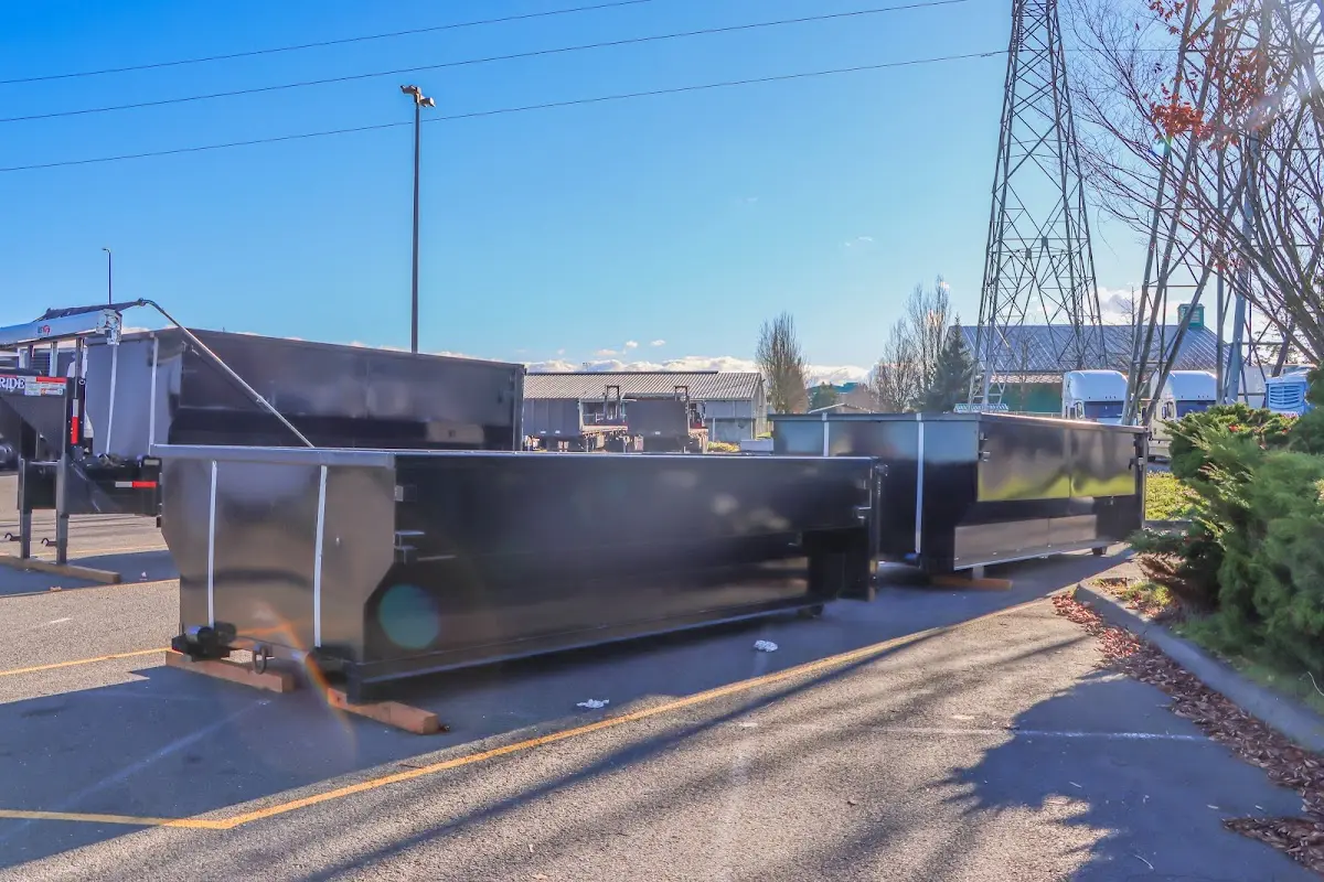 Roll-off dumpster ready for waste disposal at job site for 3 Yard Dumpster Rental in Los Altos